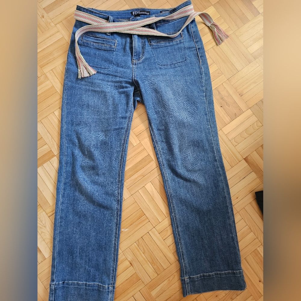 Fdj Blue Straight Leg Jeans with Multicolor Belt